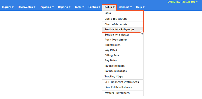 Service Item Subgroups